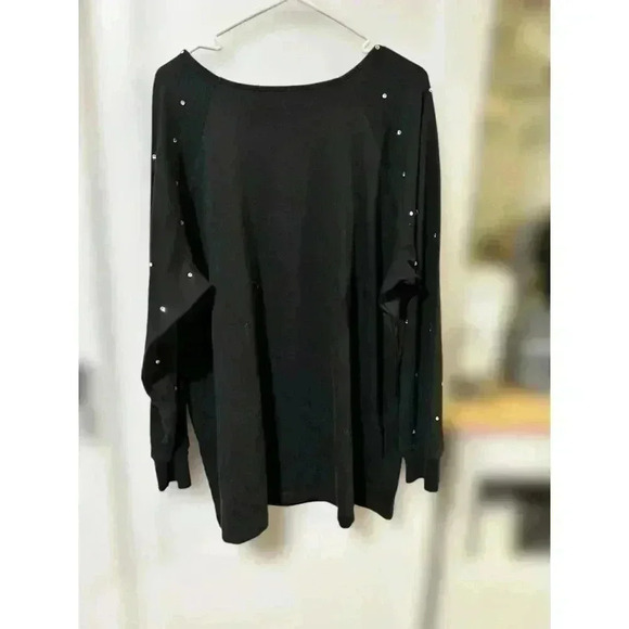 Quacker Factory Black Rhinestone Embellished Tunic Blouse, Size‎ 2X - Picture 1 of 4